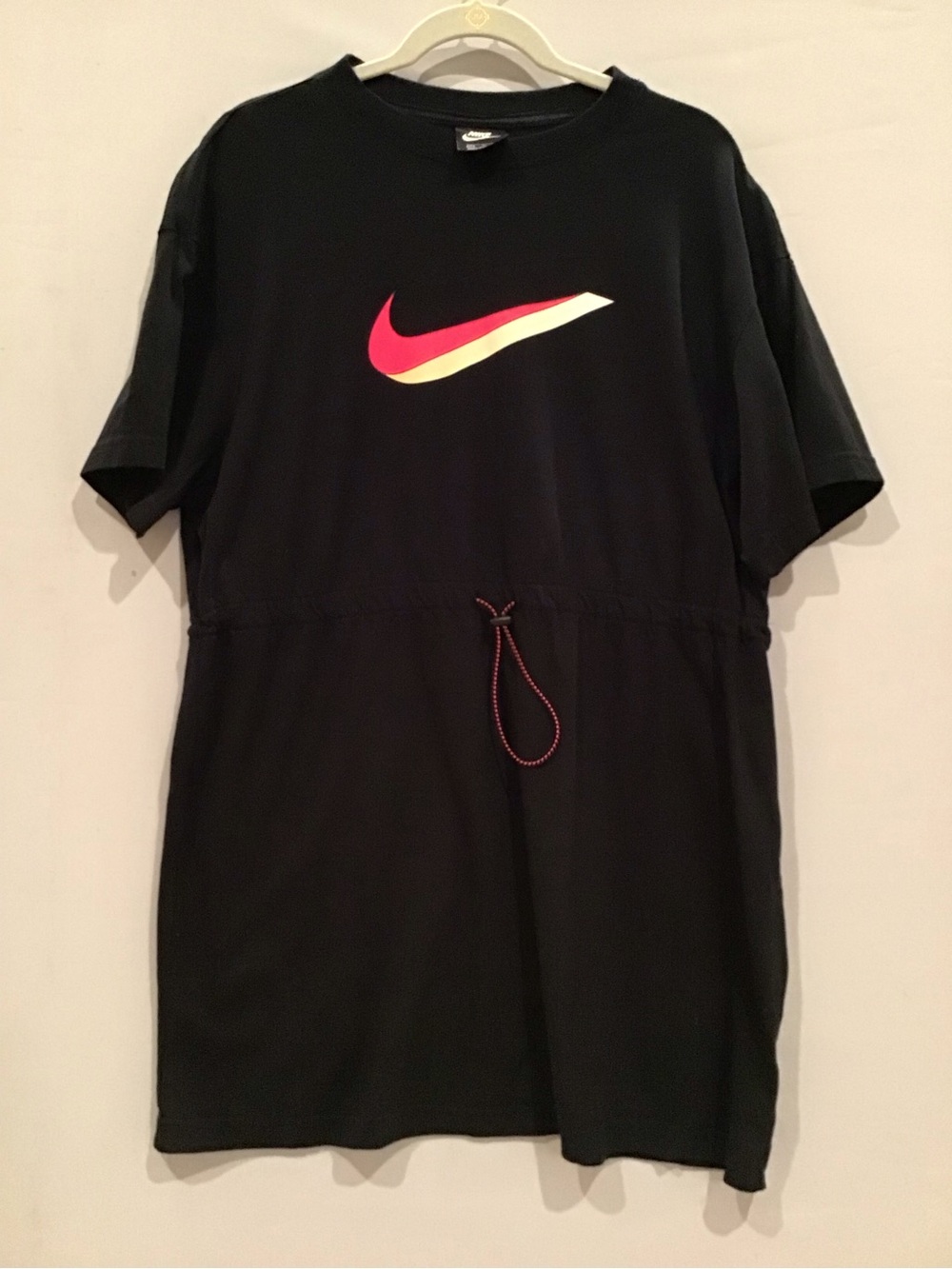 408 Nike Black Short-Sleeve Dress Tee w/Pink and Cream Swoosh Drawstring Waist